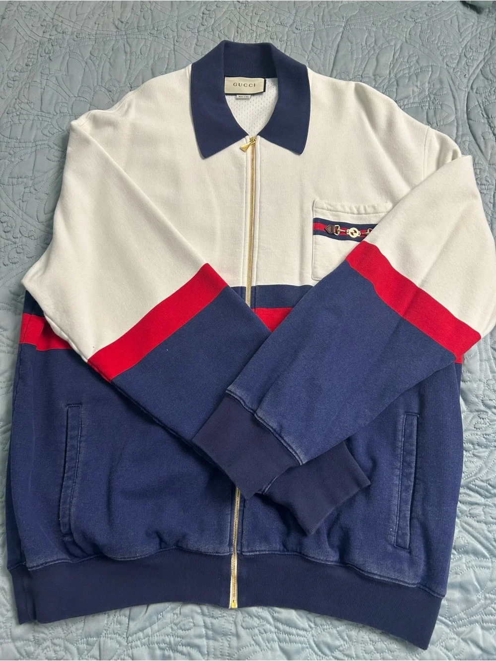 Gucci Men’s XXL Web Stripe Vintage-Effect Cotton Track Jacket & Jogger Pants Set